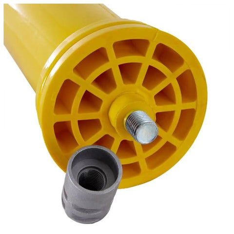 Close-up of base of Straight Up Heavy Duty Removable Safety Bollard With Three Reflective Stripes, featuring yellow TPU and ground sleeve.
