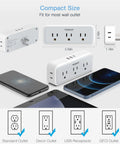 Multi Plug Outlet Extender With USB C Wall Charger and Surge Protector transforms one socket into eight ports, compact size with devices.
