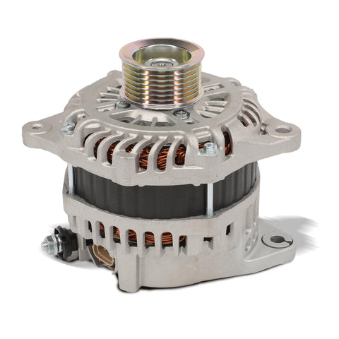 Beefed-Up 7-Groove 12V Alternator Replacement For 2013-2017 Pathfinder 3.5L V6, shown from side view with metal casing