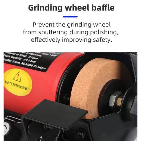 Grinding wheel baffle of Badass Mini Bench Grinder With Variable Speed Up To 10000 RPM and Flexible Shaft Kit, improving safety during use.