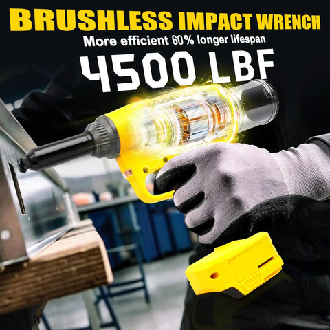 Heavy Duty Cordless Rivet Gun Real Deal Electric Fastener Tool With Brushless Motor and Stopper Set for Auto Body Repair, shown in use.