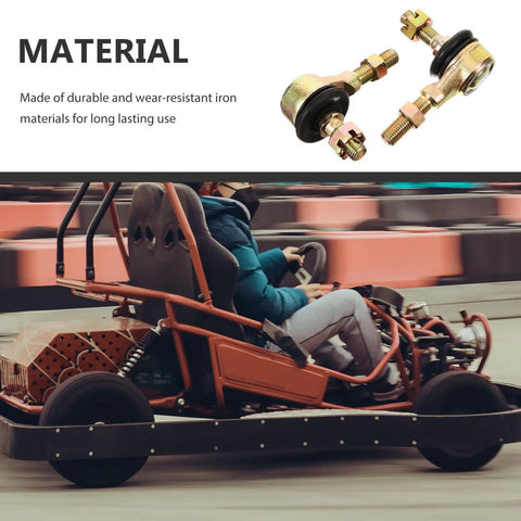Two Pairs M10 Tie Rod End Ball Joint Kit For Go Karts And ATVs, Heavy Duty Iron Construction, shown near a go-kart in action
