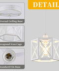 Farmhouse Pendant Lights 2 Pack With Rustic Distressed White Wood And Matte Black Metal Cage Adjustable Mini Pendant Lamps No Glass For Kitchen Island Dining Room And Entryway Dope Modern Farmhouse Look showing hexagonal iron cage and E26 base.