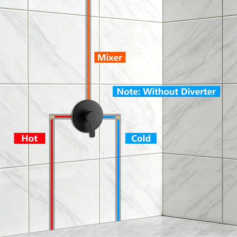 Diagram of Matte Black Shower Valve Handle Kit for Wall Mount Rough-In Tub Shower Control Valves without diverter