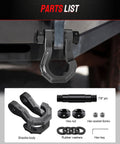 Beefy Heavy Duty D Ring Shackles Two Pack With Seven Eighths Inch Pin shown with parts list including pins and hex nuts.