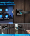 Fingerprint Door Lock with Keyless Entry, Bluetooth Smart Lock, touchscreen keypad with reversible handle and USB interface.