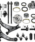Front End Suspension Kit For 1996 2002 Toyota Corolla 14Pc Replacement Set With 2 Front Lower Control Arms 2 Inner Tie Rod Ends 2 Outer Tie Rod Ends Ready To Roll On Non ABS Models: suspension parts laid out