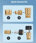 AstroAI pressure washer quick-connect kit: brass M22 swivel adapter with 3/8 inch and 3/4 inch quick-disconnect fittings.