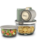 Five In One Food Prep And Storage Bowl System With Crinkle Slicing Shredding Functions Dual Containers for easy meal planning.