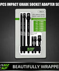 6 Piece Beefy Heavy Duty Impact Socket Adapter Set For Drill And Impact Wrench With 3 Inch And 6 Inch Hex Shank Extensions One Quarter Inch Three Eighths Inch One Half Inch Drive Adapters Holder Included