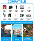Image showing compatible devices and outdoor uses for 300W Portable Car Power Inverter With Four USB C And USB A 24W Ports And Dual 110V AC Outlets