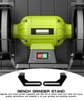 Heavy Duty Bench Grinder Stands With Stainless Steel Tool Rests, Built Like A Tank For Zero Vibration, No Sweat Installs And Sweet Precision For Any Shop Or Garage Crew Working On Metals And Wood Projects close-up of green bench grinder with tool rests attached, solid design for stability in workshops.
