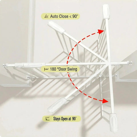 Top view of Extra Wide Baby Gate For Stairs And Doorways Fits 67 To 71.5 Inches No Drilling Pressure Mounted Pet Gate swivel action