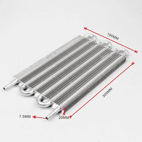 Huge 6 Row Aluminum Transmission Oil Cooler Kit With Pass Tube And Fin Design For Universal Fitment To Chill Engine, Trans Or Rear Diff Fluid and Boost Performance Today, 190x305mm