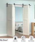 Heavy Duty 48 Inch Bi Folding Sliding Barn Door Hardware Kit With Wall Mount Rollers for Four 11 Inch Bifold Doors installed in bedroom