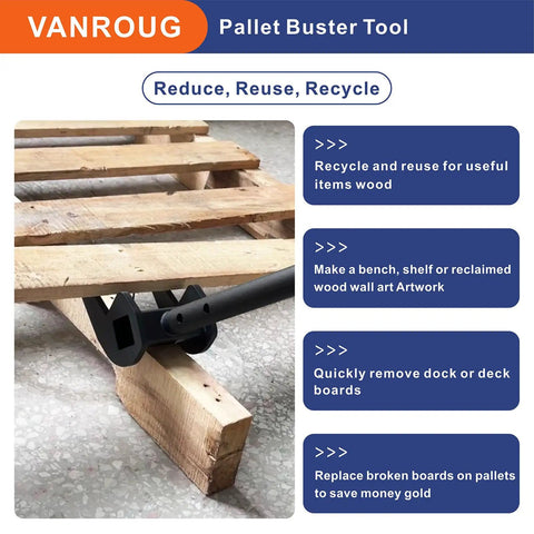 Heavy Duty Pallet Buster Tool With Pry Bar For Fast Pallet Removal And Deck Board Tear Down, Industrial Wood Breaker Spans Up To 3.26 Inches, NoHandle Wrecking Pry Bar Built Tough For Pros on pallet boards