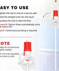 Heavy Duty Manual Drum Siphon Pump With Replacement Flex Hose For 55 Gallon Barrels showing usage instructions and setup for liquid transfer.
