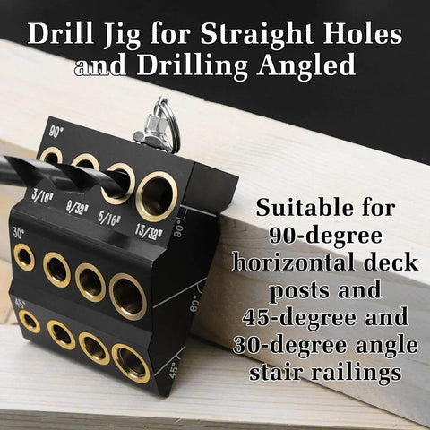 30 45 90 Degree Drill Guide for Hand Drills Portable Metal Drill Jig Built Tough From Aluminum Alloy And Copper for Straight And Angled Holes Ideal For Cable Railings Decks Wood Posts And DIY Projects