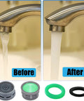 Top Shelf Faucet Aerator Inserts 1.5 Gpm Flow Restrictor For Kitchen And Bath Fixtures before and after comparison of water flow.