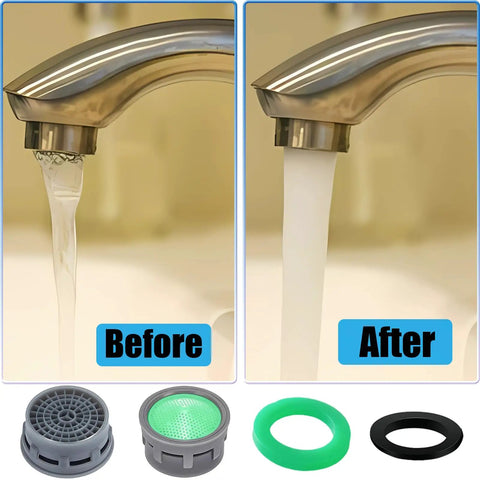 Top Shelf Faucet Aerator Inserts 1.5 Gpm Flow Restrictor For Kitchen And Bath Fixtures before and after comparison of water flow.