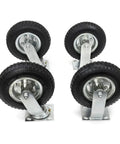 Heavy Duty Four Pack Eight Inch Pneumatic Air Tire Casters with Two Rigid and Two Swivel Wheels for Farm Cart, showing durable steel bases and air-filled tires.