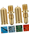 Heavy Duty Copper Pool Cue Extension Screws Four Pack, four golden connector joints for billiard cue repairs.