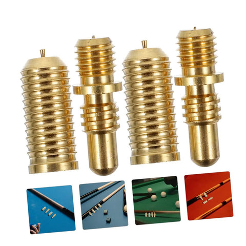 Heavy Duty Copper Pool Cue Extension Screws Four Pack, four golden connector joints for billiard cue repairs.