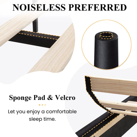 Queen Upholstered Platform Bed Frame With Adjustable Headboard Built Heavy Duty Featuring Dead Silent Wooden Slats For Rock Solid Support Plus Luxe Black Velvet Upholstery wooden slats with sponge padding and velcro supports