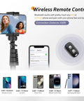 Phone Tripod Kit With Wireless Remote for Smartphones and Cameras, 62 Inch Selfie Stick Tripod Stand with remote and phone compatibility list.