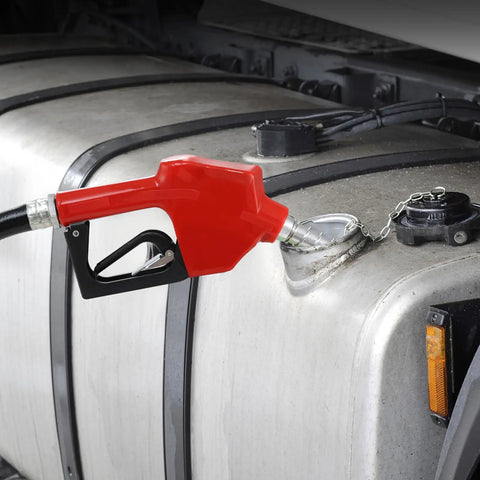 Diesel Fuel Transfer Pump Kit 12V 10 GPM With Fast Flow Gets You Fueled Up nozzle inserted into vehicle tank