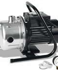 Shallow Well Pump With Stainless Steel Build, 1.6 HP Water Transfer Pump, 115V Garden Irrigation Pump, close-up view with accessories