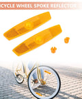4 Pack Bicycle Wheel Spoke Reflectors for front and rear mountain bike safety reflectors for night riding, shown on a wheel and separately