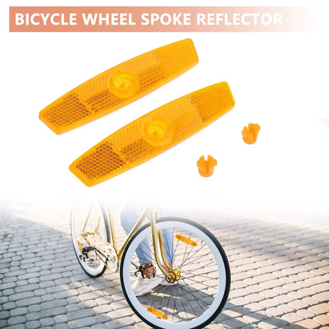 4 Pack Bicycle Wheel Spoke Reflectors for front and rear mountain bike safety reflectors for night riding, shown on a wheel and separately