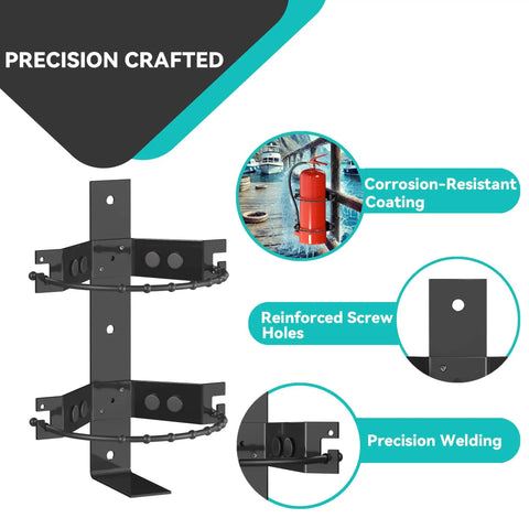 Heavy Duty Fire Extinguisher Mount Bracket Kit Two Pack With Easy Installation Holds Up To 10 Lbs for Home Truck RV Boat Use Black