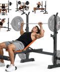 Man using Adjustable Weight Bench With Squat Rack For Home Gym Use 770Lb Heavy Duty Olympic Bench Press Versatile Flat And Incline Setup