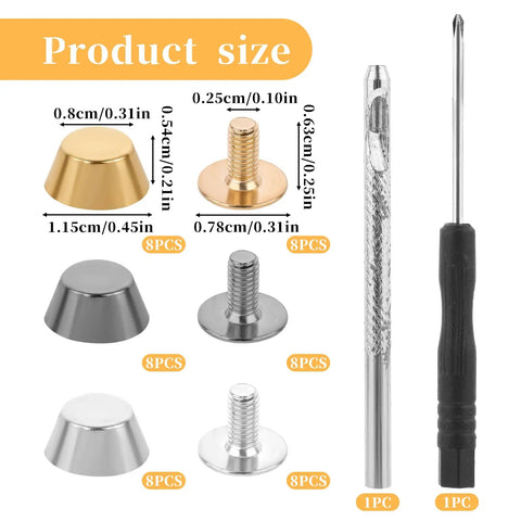 Top Tier Brass Purse Feet For Handbags And Totes - Screw Back Badass Bottom Guards with size and tools included
