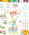 Straw Constructor STEM Building Toy Kit With 600 Pcs Interlocking Gear Blocks, Colorful Macaron Connectors, Wheels, And Multi Directional Pieces for creative play.