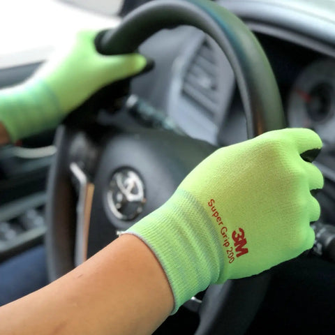All Day Comfort Nitrile Foam Coated Work Gloves With Rock Solid Grip Large 10 Pairs Gray, used for driving.