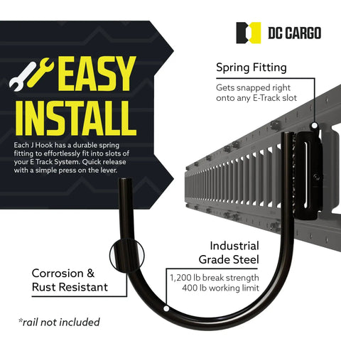 Heavy Duty E Track J Hooks 4.5 Inch Tall 2 Pack For Rail Systems Large Hanging Hooks For Trailers Vans Box Trucks