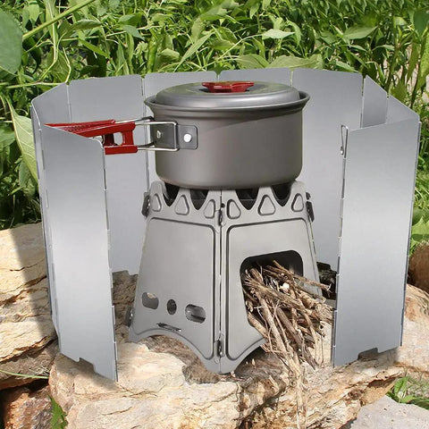 Tall 32.3 Inch By 9.5 Inch Aluminum Stove Windscreen With 10 Removable Plates Windproof Shield for gas and wood stoves outdoors