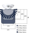 Diagram of Dual Tech Ultrasonic And PIR Ceiling Motion Sensor With 1000 Sq Ft Coverage showing motion detection ranges