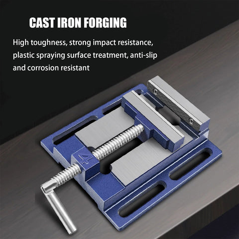 PurezmMoto small fixed table vise for woodworking, blue metal bench clamp with screw handle, 5in/125mm.