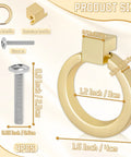4 Pack Gold Cabinet Knobs With Screws, Brushed Gold Ring Pulls For Dresser, detailed dimensions and components shown.