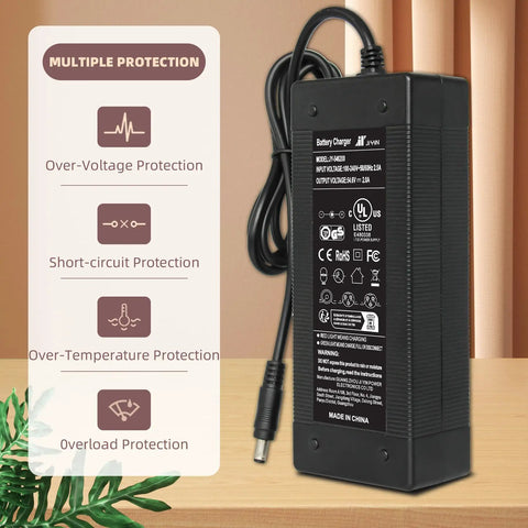 54.6V 2A Ebike Charger For 48V Lithium Battery Packs With 5 Adapter Plugs Universal Replacement Fast Charge UL Listed Safe And Efficient Power Supply For Most 48V E Bikes And Scooters Keeps You Rolling Longer Easy To Use