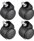 Four Piece Black Nylon Swivel Twin Wheel Stem Casters Hard As Nails Top Shelf Replacement Furniture Rolls Built Tough For Cabinets Shelves Chairs Easy Install Two Inch Diameter Smooth Glide Workhorse, 2-inch diameter black wheels.