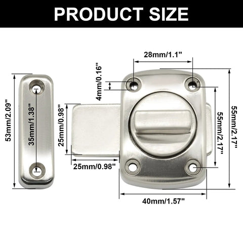 Tough As Nails 180 Rotary Bolt Latches Brushed Zinc Alloy Cabinet Hardware with size details and measurements