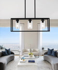 Farmhouse Kitchen Island Pendant Lighting Fixture With Clear Glass Shades, 3-Light Dope Modern Contemporary Chandelier