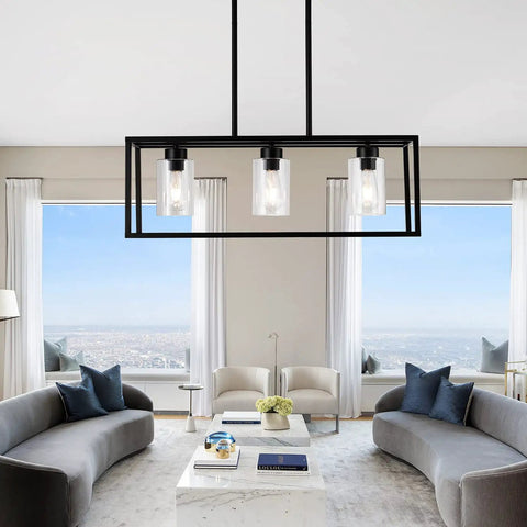 Farmhouse Kitchen Island Pendant Lighting Fixture With Clear Glass Shades, 3-Light Dope Modern Contemporary Chandelier