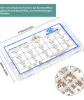 Brass Threaded Inserts Kit With Knurled Heat Set Nuts M2 M2.5 M3 M4 M5 M6 And 1/4 20 Female Thread For 3D Printing And Injection Molding 370 Pieces in plastic box with labeled compartments.
