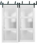 Lucia 2552 Interior Barn Bypass Sliding Doors With Frosted Glass And Solid Wood 84 By 96 Inches White Modern Style Hardware Included Smooth Glide No Fuss Install Double Door Set